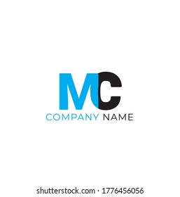 Vector Initial letter MC uppercase linked black and blue logo isolated on white background. Modern design EPS 10.