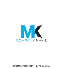 Vector Initial letter MK uppercase linked black and blue logo isolated on white background. Modern design EPS 10.