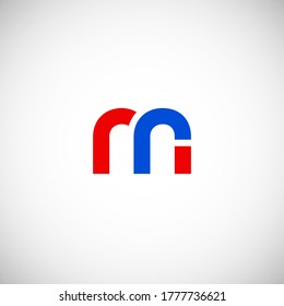 Vector Initial letter mr lowercase linked red blue logo isolated on white background. Modern design.