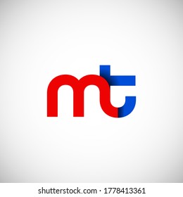 Vector Initial letter mt lowercase linked red blue logo isolated on white background. Modern design.