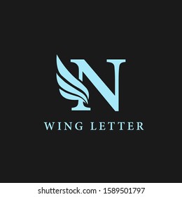 vector initial letter n business wing logo icon corporate technology concept blue color