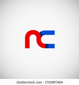 Vector Initial letter nc lowercase linked red blue logo isolated on white background. Modern design.
