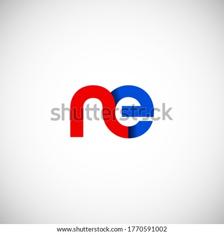 Vector Initial letter ne lowercase linked red blue logo isolated on white background. Modern design.