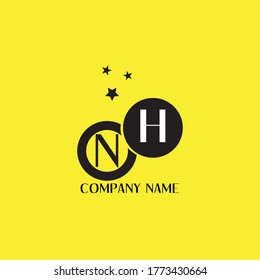 Vector Initial letter NH uppercase linked black logo isolated on yellow background. Modern design EPS 10