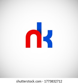 Vector Initial letter nk lowercase linked red blue logo isolated on white background. Modern design.