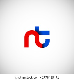 Vector Initial letter nt lowercase linked red blue logo isolated on white background. Modern design.