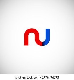 Vector Initial letter nu lowercase linked red blue logo isolated on white background. Modern design.