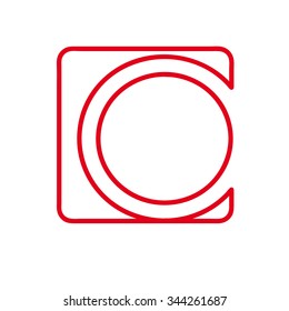 Vector initial letter O and number 0. Sign made with red line 