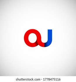 Vector Initial letter ou lowercase linked red blue logo isolated on white background. Modern design.