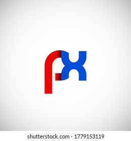 Vector Initial letter px lowercase linked red blue logo isolated on white background. Modern design.