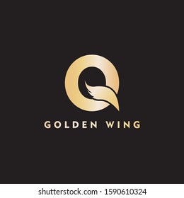 vector initial letter q business wing logo icon corporate technology concept gold color