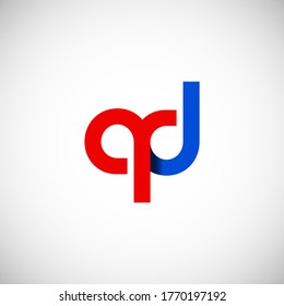 Vector Initial letter qd lowercase linked red blue logo isolated on white background. Modern design.