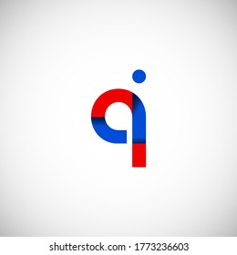 Vector Initial letter qj lowercase linked red blue logo isolated on white background. Modern design.
