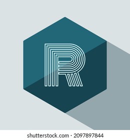 vector Initial letter R hexagon flat design with shadow. universal icon design template.