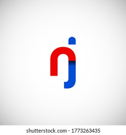 Vector Initial letter rj lowercase linked red blue logo isolated on white background. Modern design.