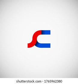 Vector Initial letter sc lowercase linked red blue logo isolated on white background. Modern design.