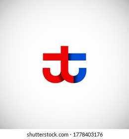 Vector Initial letter tt lowercase linked red blue logo isolated on white background. Modern design.