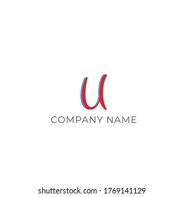 Vector Initial letter uu lowercase linked red blue logo isolated on white background. Modern design.