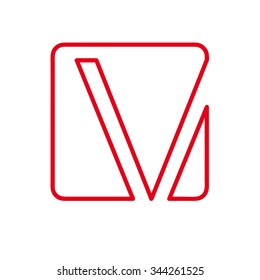 Vector initial letter V. Sign made with red line 