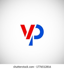 Vector Letra inicial vp logotipo azul rojo ligado en minúsculas aislado en fondo blanco. Diseño moderno.