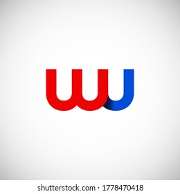 Vector Initial letter wu lowercase linked red blue logo isolated on white background. Modern design.