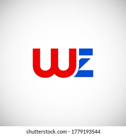 Vector Initial letter wz lowercase linked red blue logo isolated on white background. Modern design.