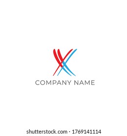 Vector Initial letter xx lowercase linked red blue logo isolated on white background. Modern design.