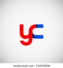 Vector Initial letter yc lowercase linked red blue logo isolated on white background. Modern design.