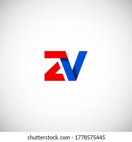 Vector Initial letter zv lowercase linked red blue logo isolated on white background. Modern design.