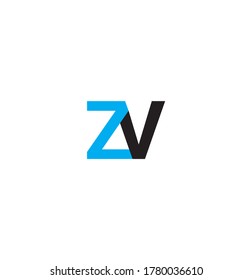 Vector Letra inicial logotipo ZV en mayúsculas negro y azul aislado en fondo blanco. Diseño moderno 