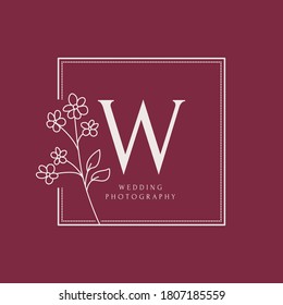 Vector Initial logo with floral element design templates in trendy line art minimal style. Emblem or frame symbols for cosmetics, wedding, skincare and natural products.