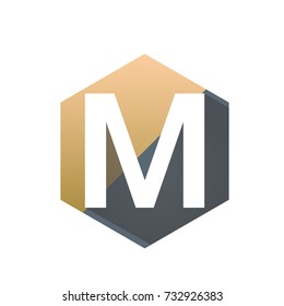 Vector Initial M Golden Hexagon Shape Logo