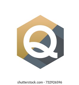 Vector Initial Q Golden Hexagon Shape Logo