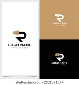 Vector initial R monogram alphabet with a barbell lifting vector logo design vector logo for bodybuilding