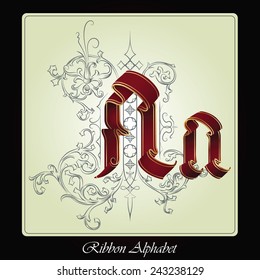 Vector Initials of the English alphabet of holiday ribbon and plants.