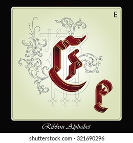 Vector Initials of the English alphabet of holiday ribbon and plants.