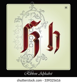 Vector Initials of the English alphabet of holiday ribbon and plants.