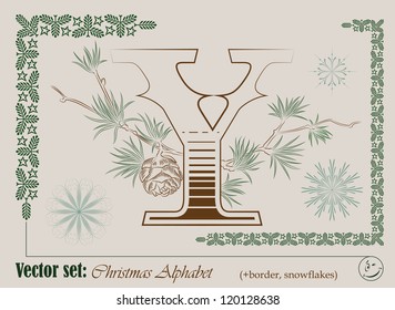 Vector Initials of the English Christmas alphabet for decoration and design