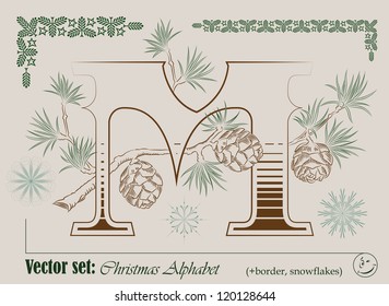 Vector Initials of the English Christmas alphabet for decoration and design