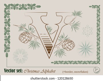 Vector Initials of the English Christmas alphabet for decoration and design