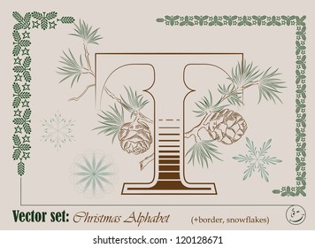 Vector Initials of the English Christmas alphabet for decoration and design