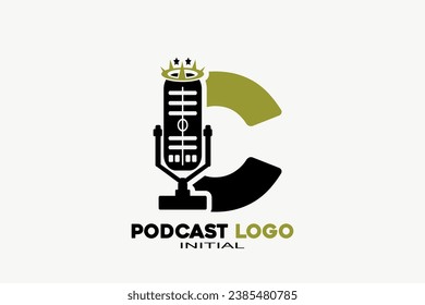 Vector initials letter C with podcast creative geometric modern logo design.