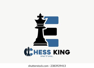Vector initials letter E with chess king creative geometric modern logo design.
