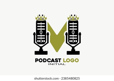 Letra de las iniciales del vector M con el diseño del logotipo moderno geométrico creativo del podcast.