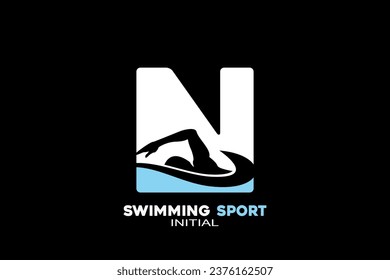 Vector initials letter N with swimming creative geometric modern logo design.