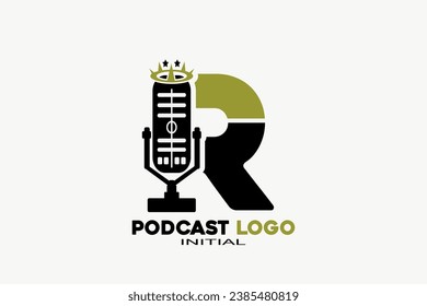 Vector initials letter R with podcast creative geometric modern logo design.