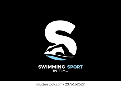 Vector initials letter S with swimming creative geometric modern logo design.