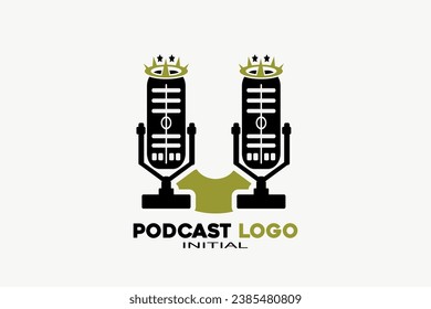 Letra de las iniciales del vector U con el diseño del logotipo creativo geométrico moderno del podcast.