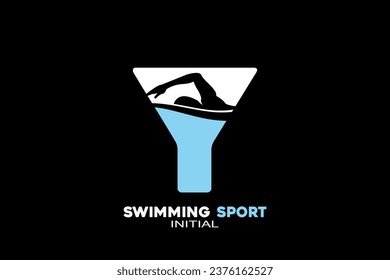 Vector initials letter Y  with swimming creative geometric modern logo design.