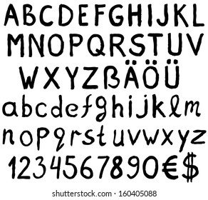 Vector ink alphabet letters with numbers